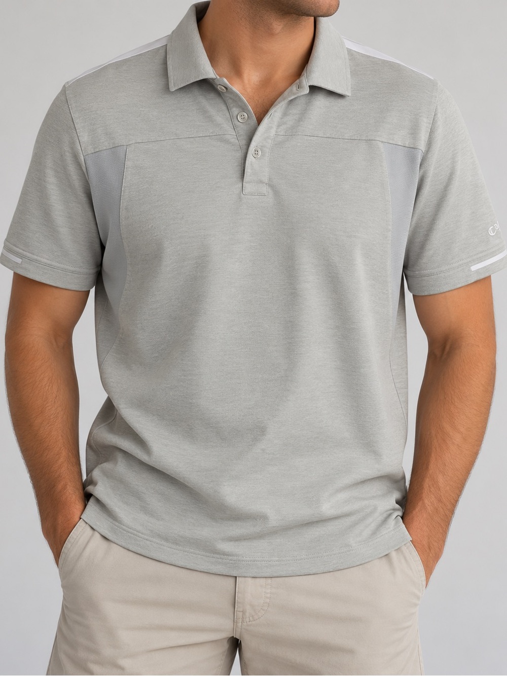 Callaway Men’s L Gray Solid Short Sleeve Button Collared Polo Embroidered Logo